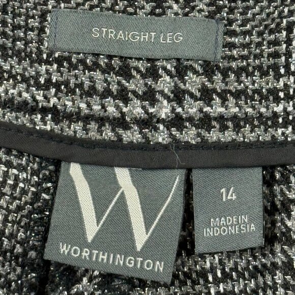 Worthington Women's Black Silver Metallic Plaid Straight Leg Pants Size 14 NWT - Picture 5 of 11